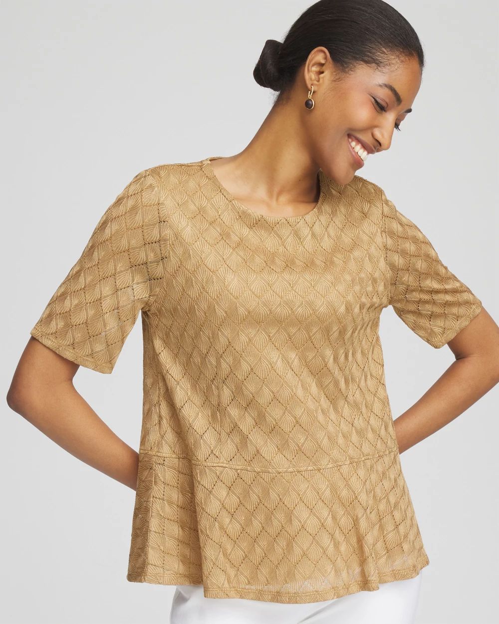 Metallic Crochet-Lace Peplum Tee | Chico's